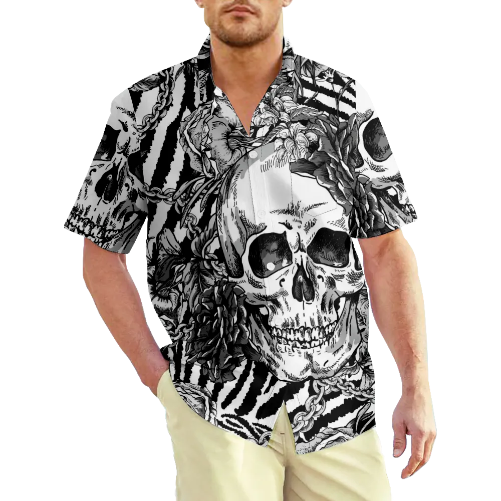 Men's Hawaiian Shirt Skeleton Skull Graphic Prints Shirt Collar 3D Print Outdoor Street Short Sleeve Print Clothing Apparel Sports Lightweight Casual Big And Tall/Summer/Summer