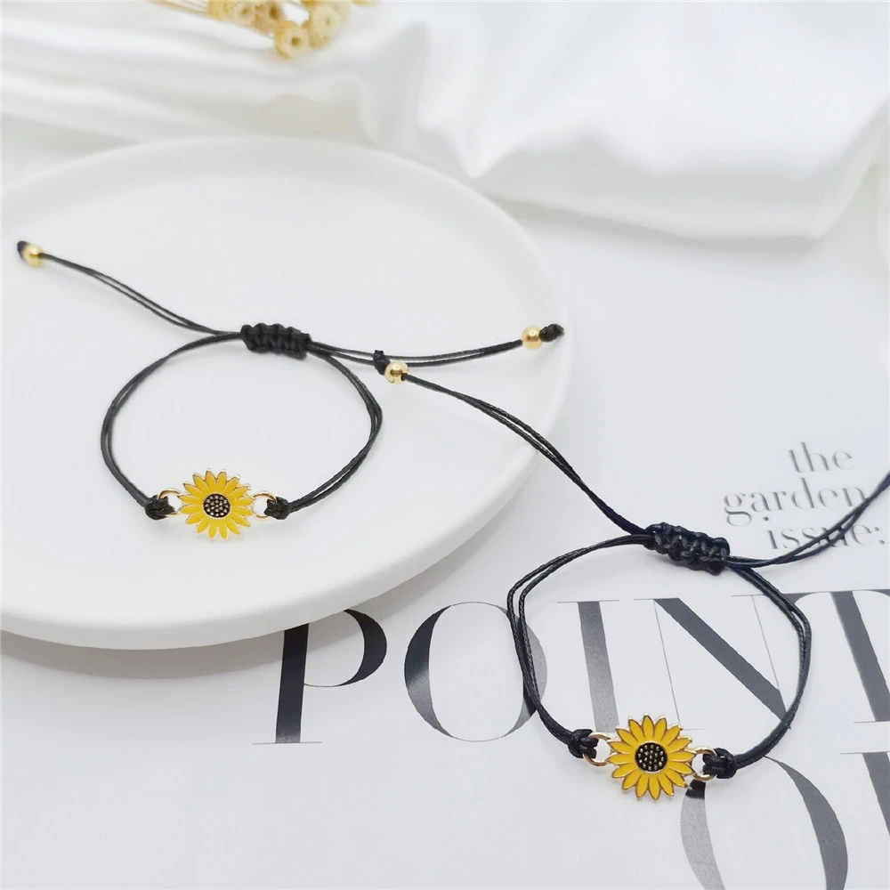 Alloy Sunflower SUNFLOWER Daisy Wax Line Woven Friendship Card Bracelet