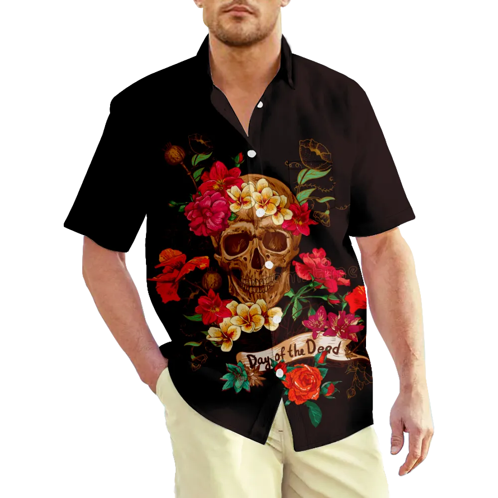 Men's Hawaiian Shirt Skeleton Skull Graphic Shirt Collar 3D Print Short Sleeve 3D Print Clothing Apparel Basic Streetwear/Summer/Summer