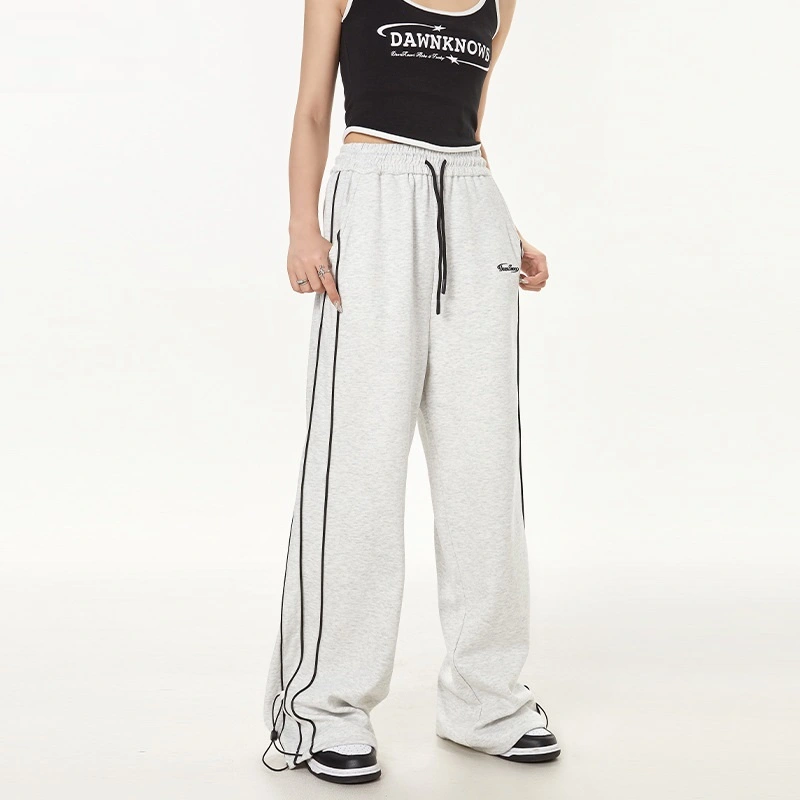 Simple Striped Ankle-tied Casual Pants Sports Straight Trousers College Style