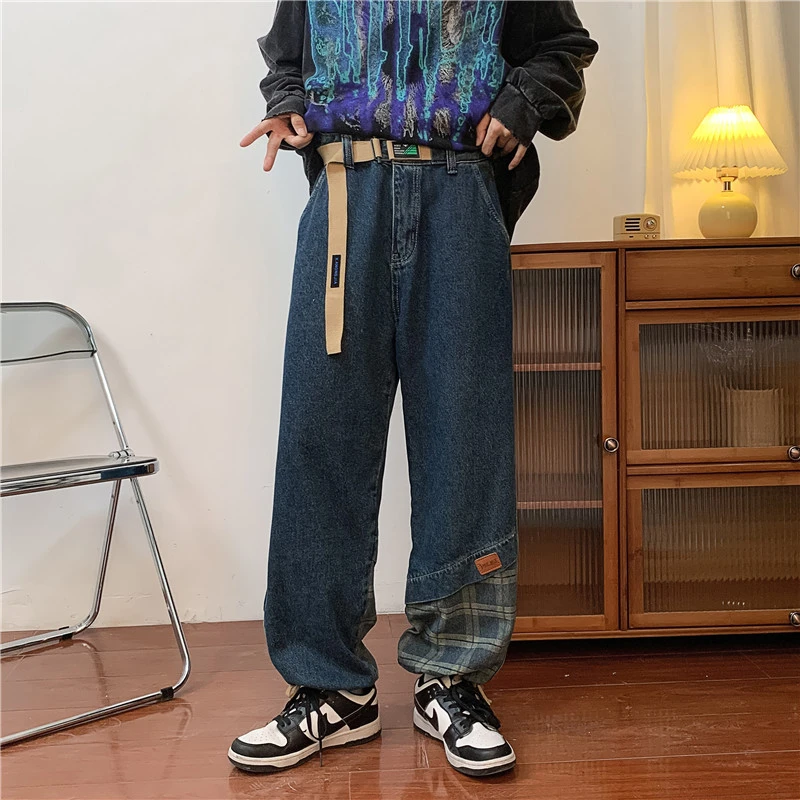 Loose Straight Stitching Plaid Design Sense Ankle-tied Casual Long Pants