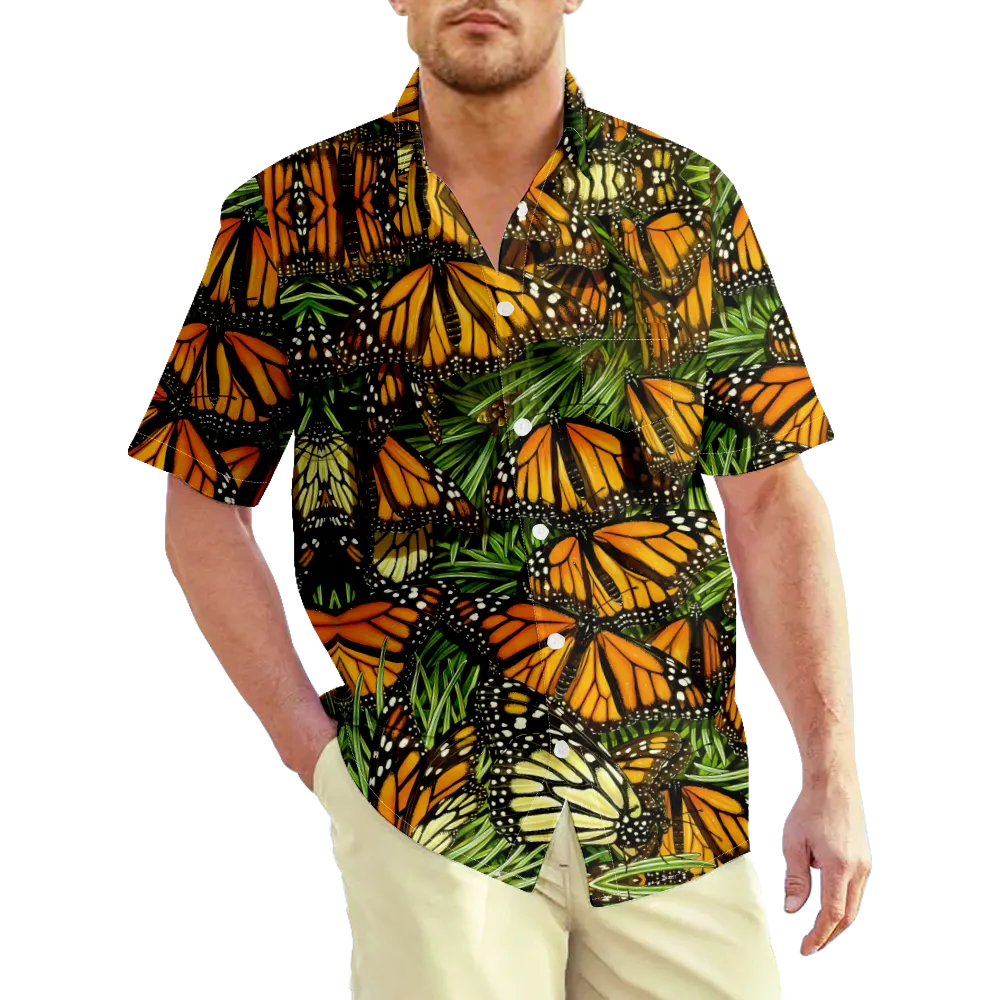 Men's Hawaiian Shirt Butterfly Patterned Shirt Collar Short Sleeve Casual Print Tops Basic Fashion Classic Comfortable Summer Sports Graphic Tees