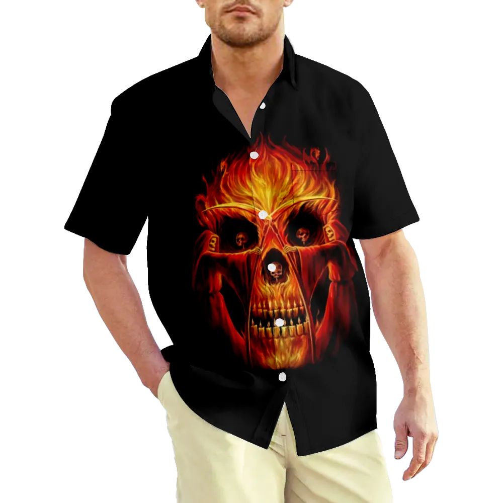 Men's Hawaiian Shirt Skeleton Skull Shirt Graphic 3D Shirt Collar 3D Print Plus Size Holiday Short Sleeve Print Clothing Apparel Streetwear Exaggerated