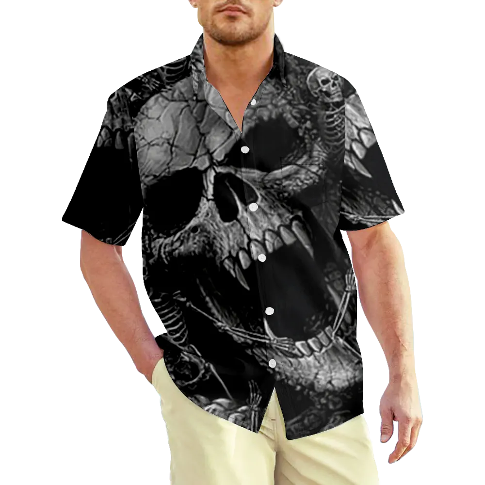 Men's Hawaiian Shirt Skeleton Skull Shirt Tee Graphic Gradient Shirt Collar 3D Print Plus Size Casual Daily Short Sleeve Clothing Apparel Basic Slim Fit Big And Tall/Summer/Summer