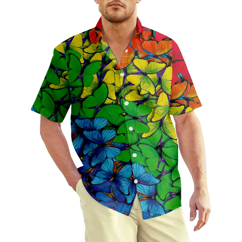 Men's Plus Size Hawaiian Shirt Big And Tall Butterfly Shirt Tee Graphic Shirt Collar 3D Print Daily Holiday Short Sleeve Print Clothing Apparel Streetwear Exaggerated Cool