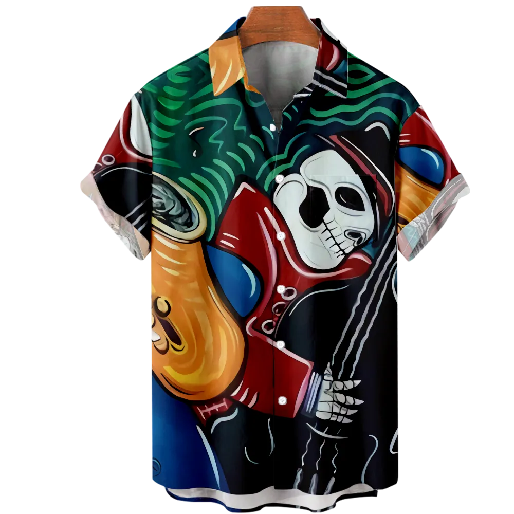 Men's Hawaiian Shirt Cinco de Mayo Graphic 3D Shirt Collar And And White/3D Print Plus Size Daily Sports Short Sleeve Print Clothing Apparel Fashion Casual