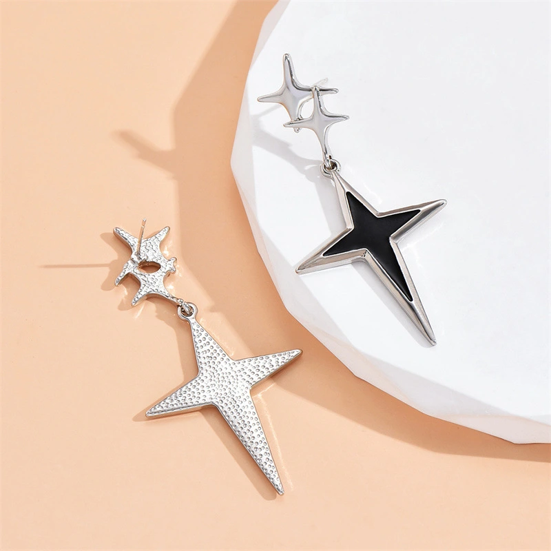 Fashion Silver Four Eight-pointed Stars Earrings