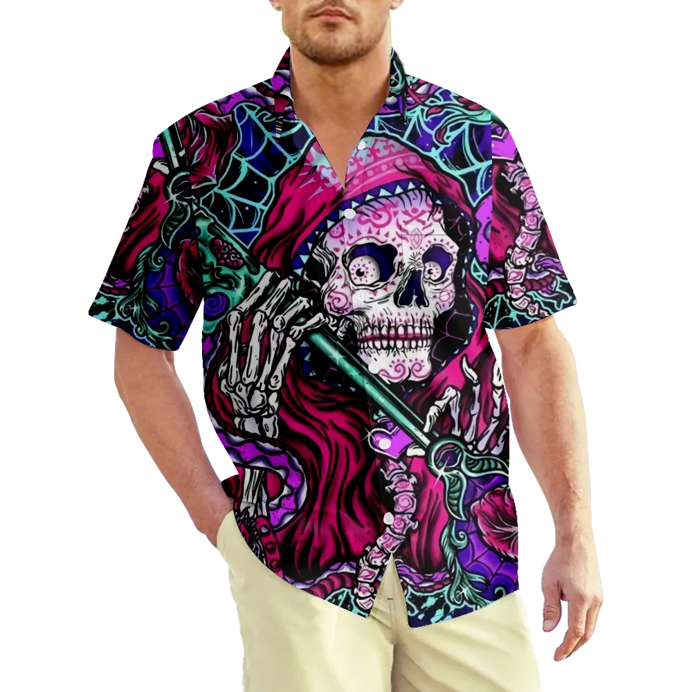 Men's Hawaiian Shirt Skeleton Skull Graphic Shirt Collar Short Sleeve Street Casual Print Tops Basic Fashion Classic Comfortable/Summer/Summer/Sports