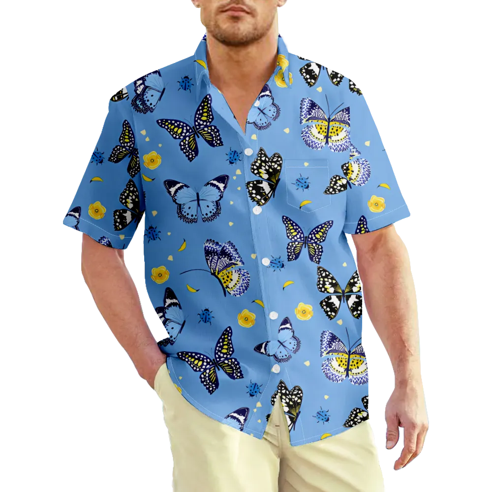 Men's Hawaiian Shirt Outfits Butterfly Graphic Tee T Shirts T Shirts Shirt Collar 3D Print Street Casual Short Sleeve Print Clothing Apparel Basic Vintage Fashion Designer