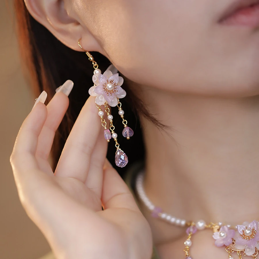 Hanfu Accessories Tassel Long Earrings Flowers