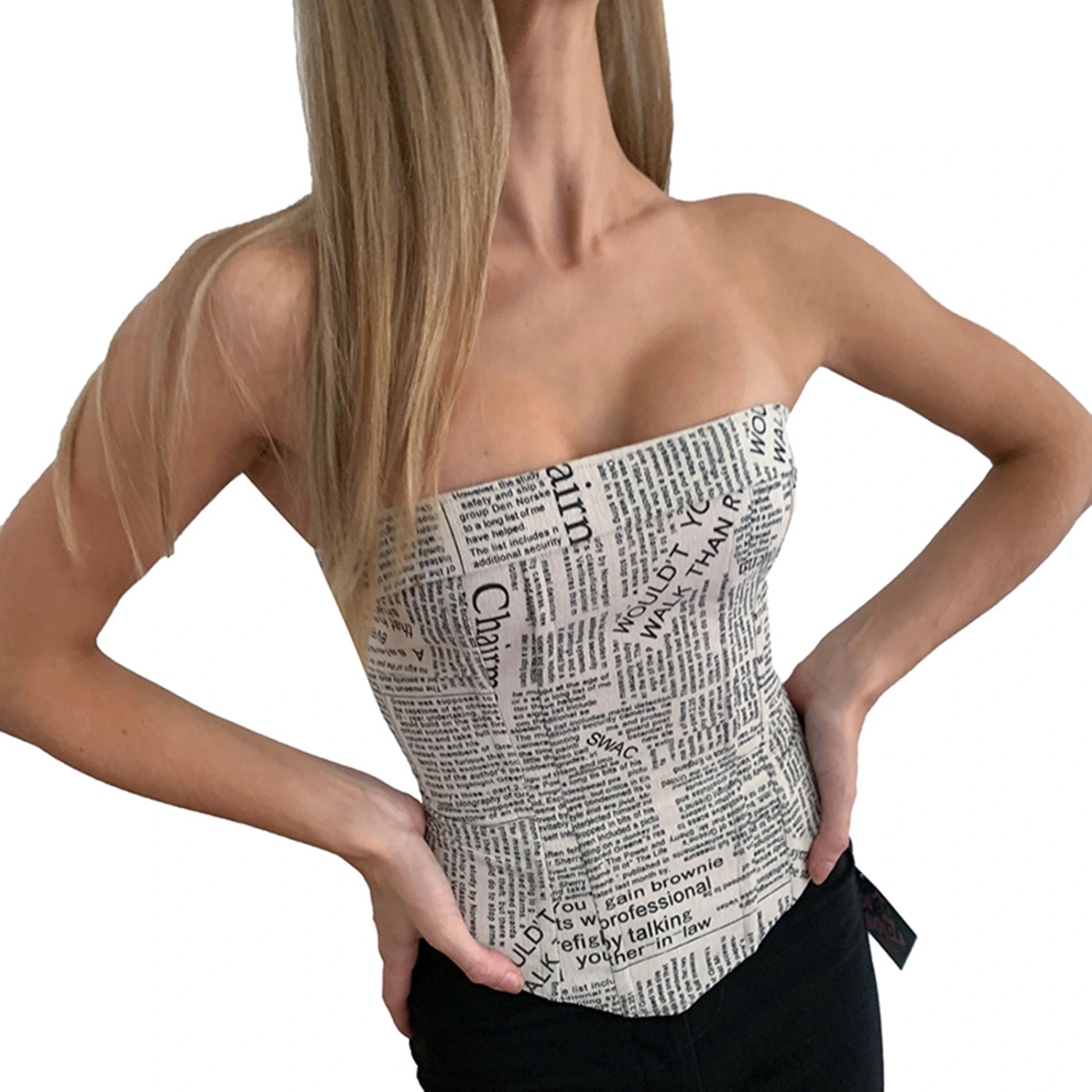 Women's Slim Fit Vest Newspaper Letter Printing Wrap Chest Short Tops
