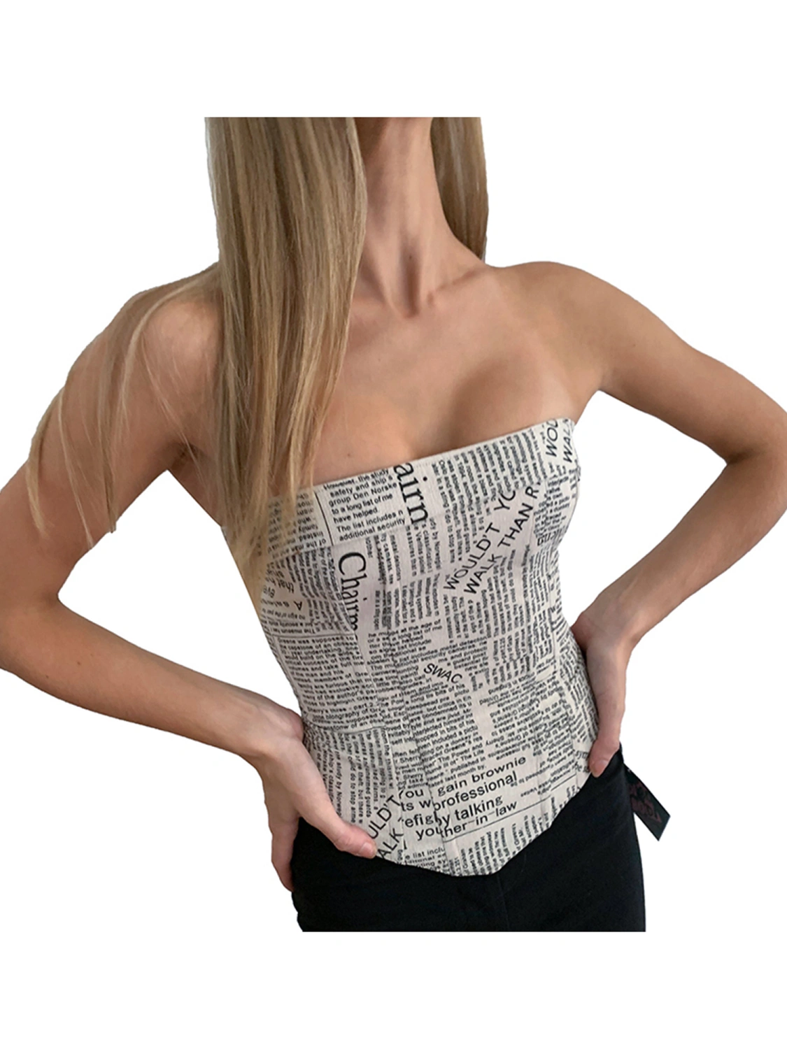 Women's Slim Fit Vest Newspaper Letter Printing Wrap Chest Short Tops