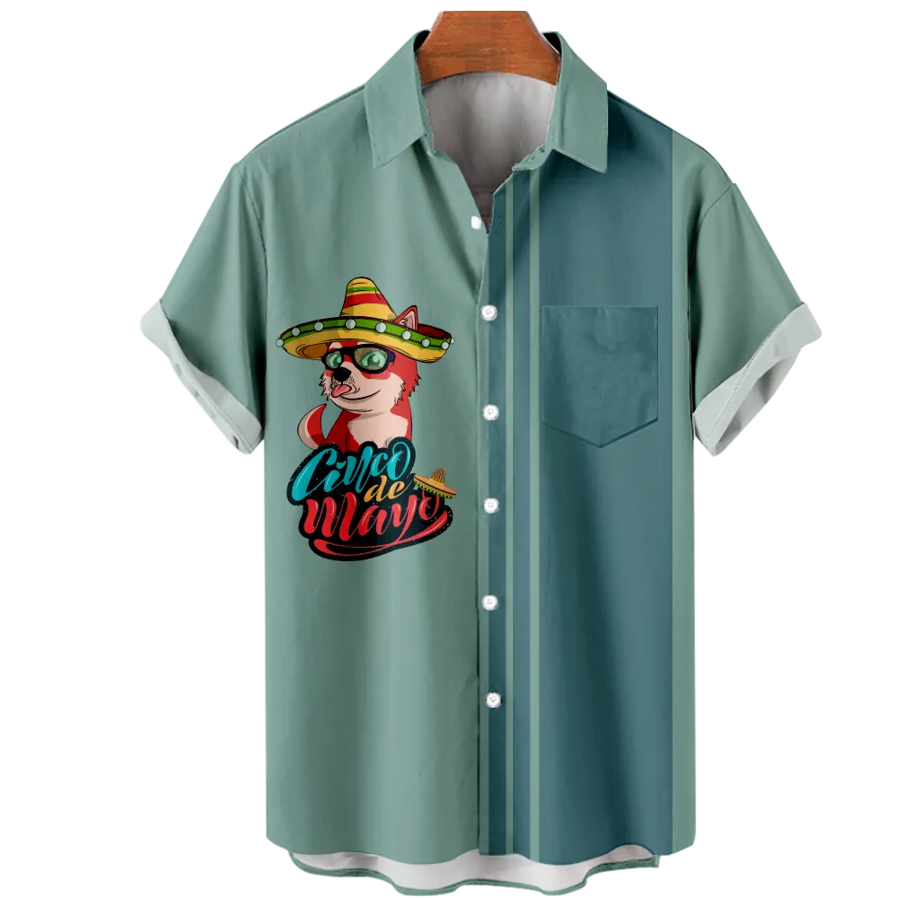 Men's Hawaiian Shirt Cinco de Mayo Graphic Shirt Collar 3D Print Street Casual Short Sleeve Zipper Print Clothing Apparel Fashion Classic Comfortable/Summer/Summer/Sports