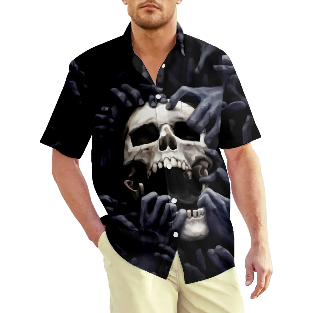 Men's Hawaiian Shirt Skeleton Skull Graphic Prints Shirt Collar 3D Print Daily Holiday Short Sleeve Print Clothing Apparel Sports Fashion Casual Big And Tall/Summer/Summer