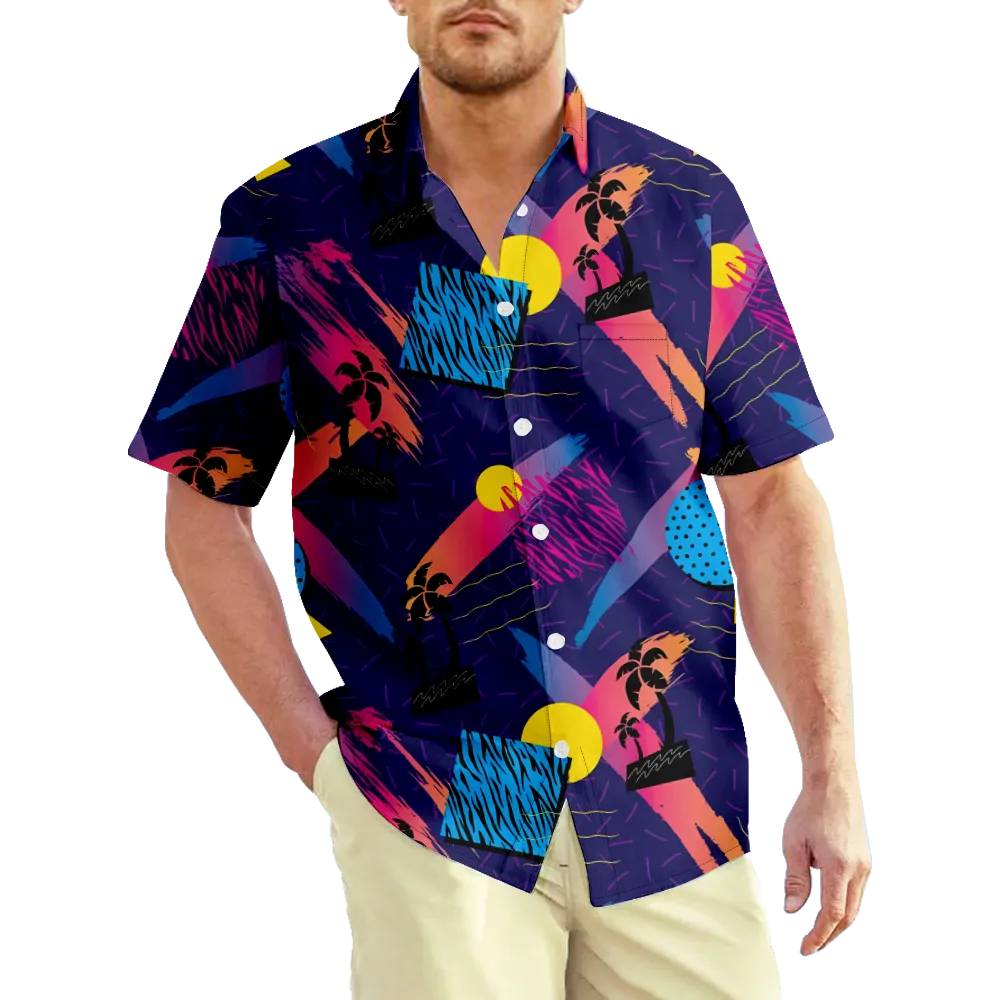 Men's Hawaiian Shirt Memphis Pope Geometry Graphic 3D Shirt Collar Casual Daily Short Sleeve Print Clothing Apparel/Summer/Regular Fit/Summer