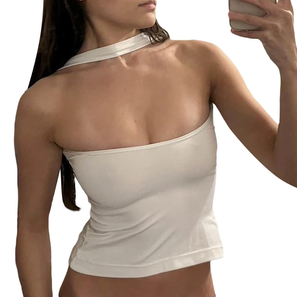 Women’s Cutout Tank Tops, Sleeveless Halter Neck Solid Color Slim Fit Going Out Tops