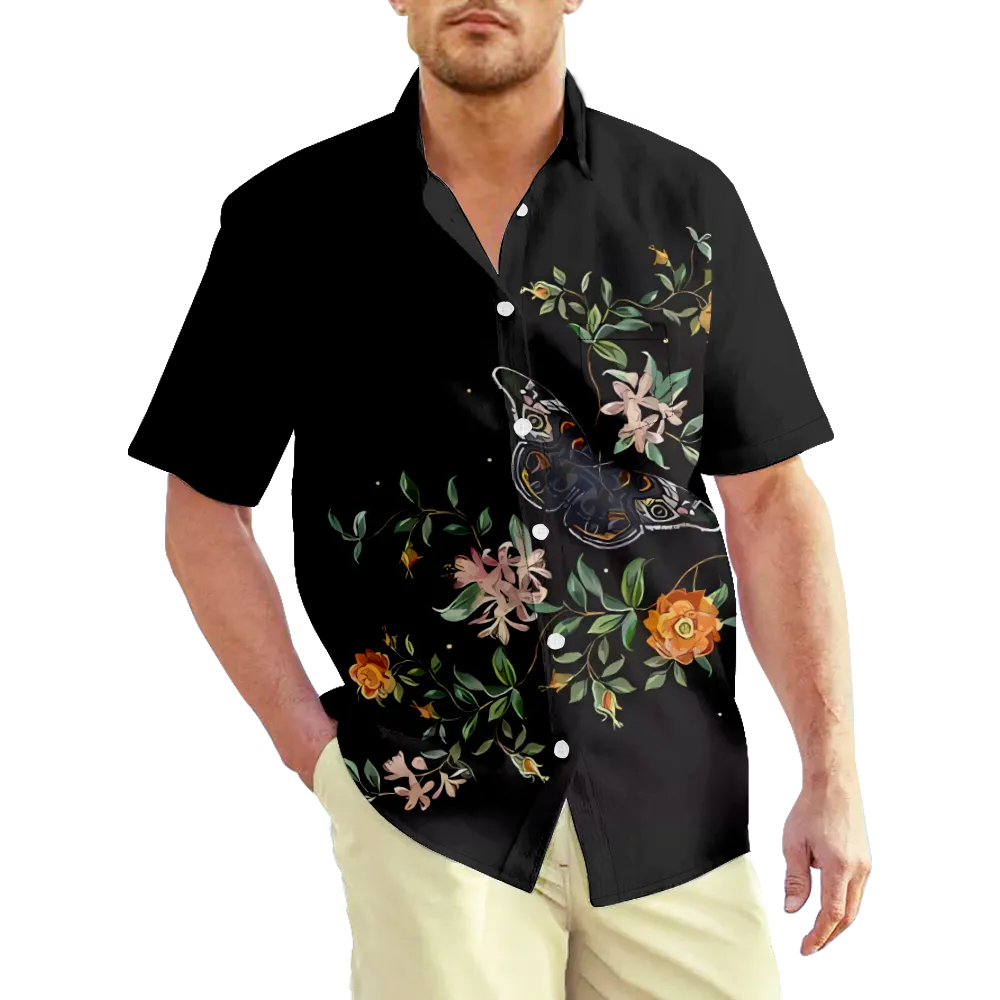 Men's Hawaiian Shirt Butterfly Graphic Shirt Collar 3D Print Plus Size Daily Weekend Short Sleeve Print Clothing Apparel Basic Exaggerated