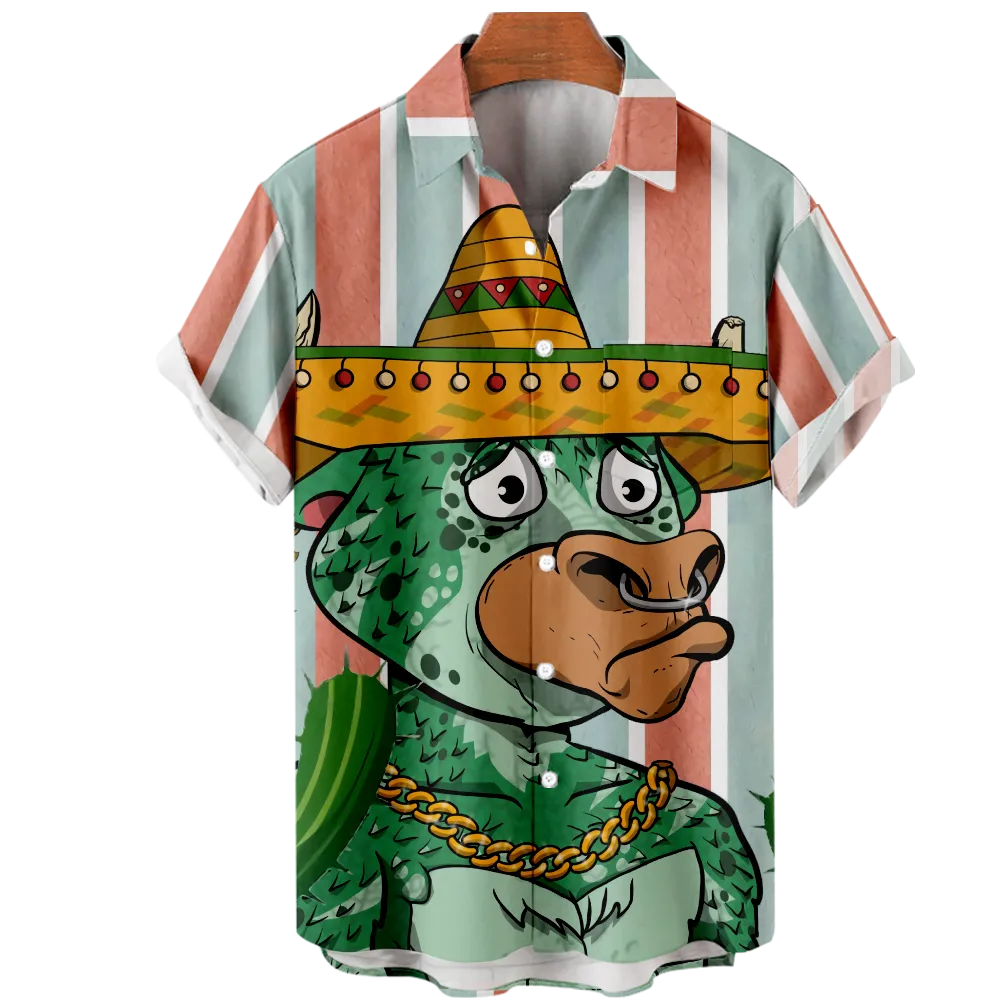 Men's Hawaiian Shirt Cinco de Mayo Color Block Graphic Prints Shirt Collar 3D Print Outdoor Street Short Sleeve Zipper Clothing Apparel Sports Casual