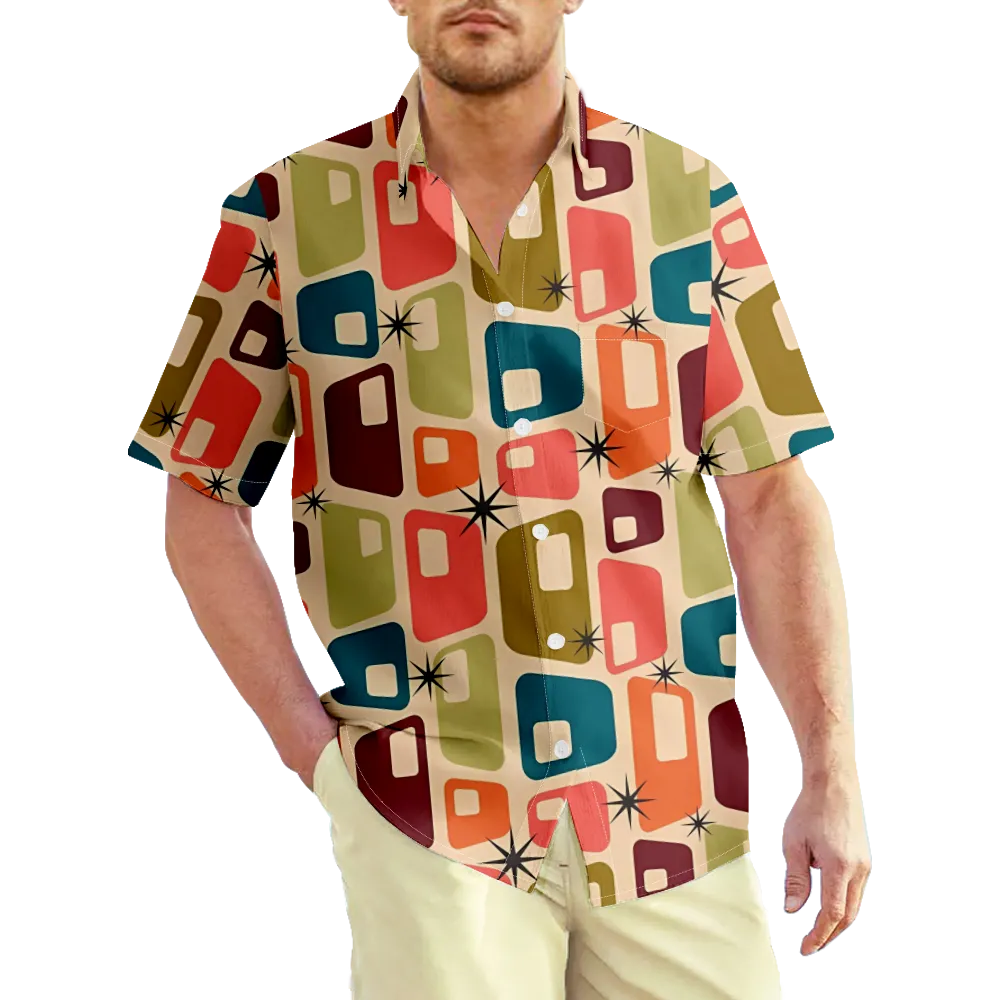 Men's Hawaiian Shirt Outfits Geometric Retro Graphic Color Block Shirt Collar Clothing Apparel 3D Print Plus Size Outdoor Daily Short Sleeve 3D Print Casual Comfortable