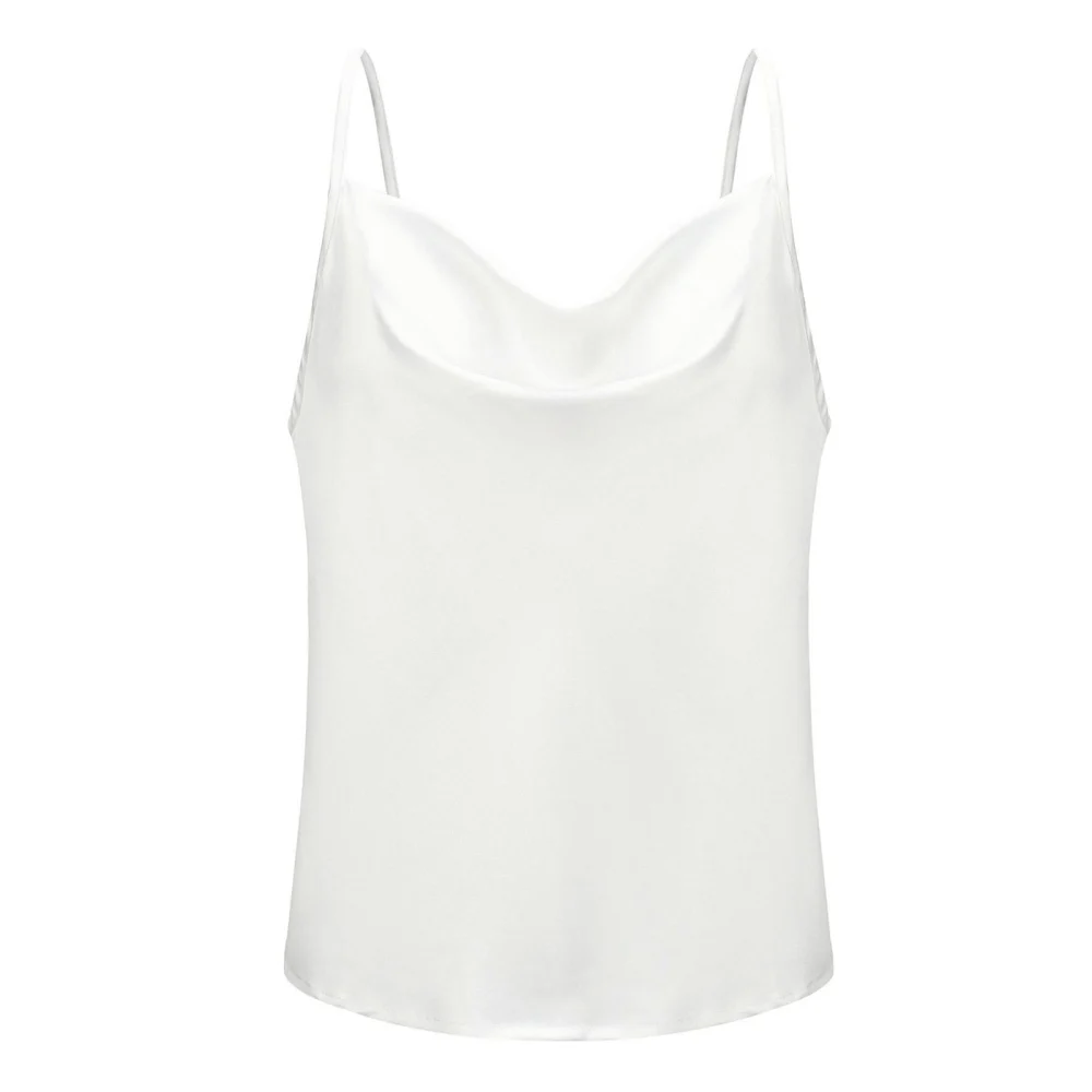 Women's Silk Satin Cami Tops, Sleeveless Spaghetti Strap Cowl Neck Solid Color Camisole