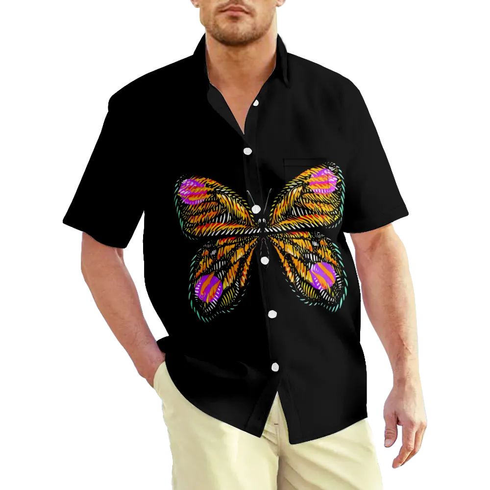 Men's Hawaiian Shirt Outfits Butterfly Graphic Shirt Collar Casual Daily Short Sleeve Clothing Apparel Fashion Lightweight Big And Tall/Summer/Summer