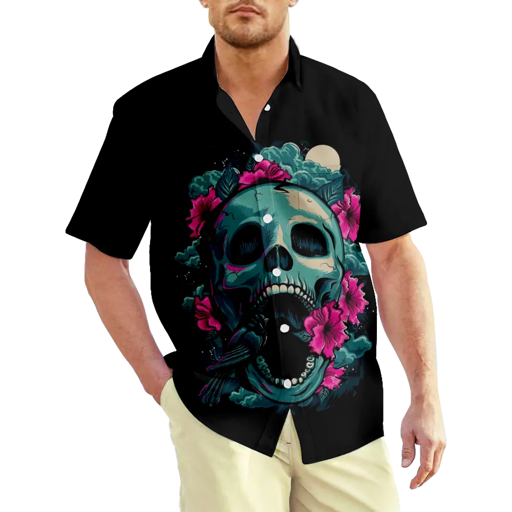 Men's Hawaiian Shirt Skeleton Skull Color Block Graphic Prints Shirt Collar 3D Print Outdoor Street Short Sleeve Print Clothing Apparel Vintage Sports Casual/Summer/Summer