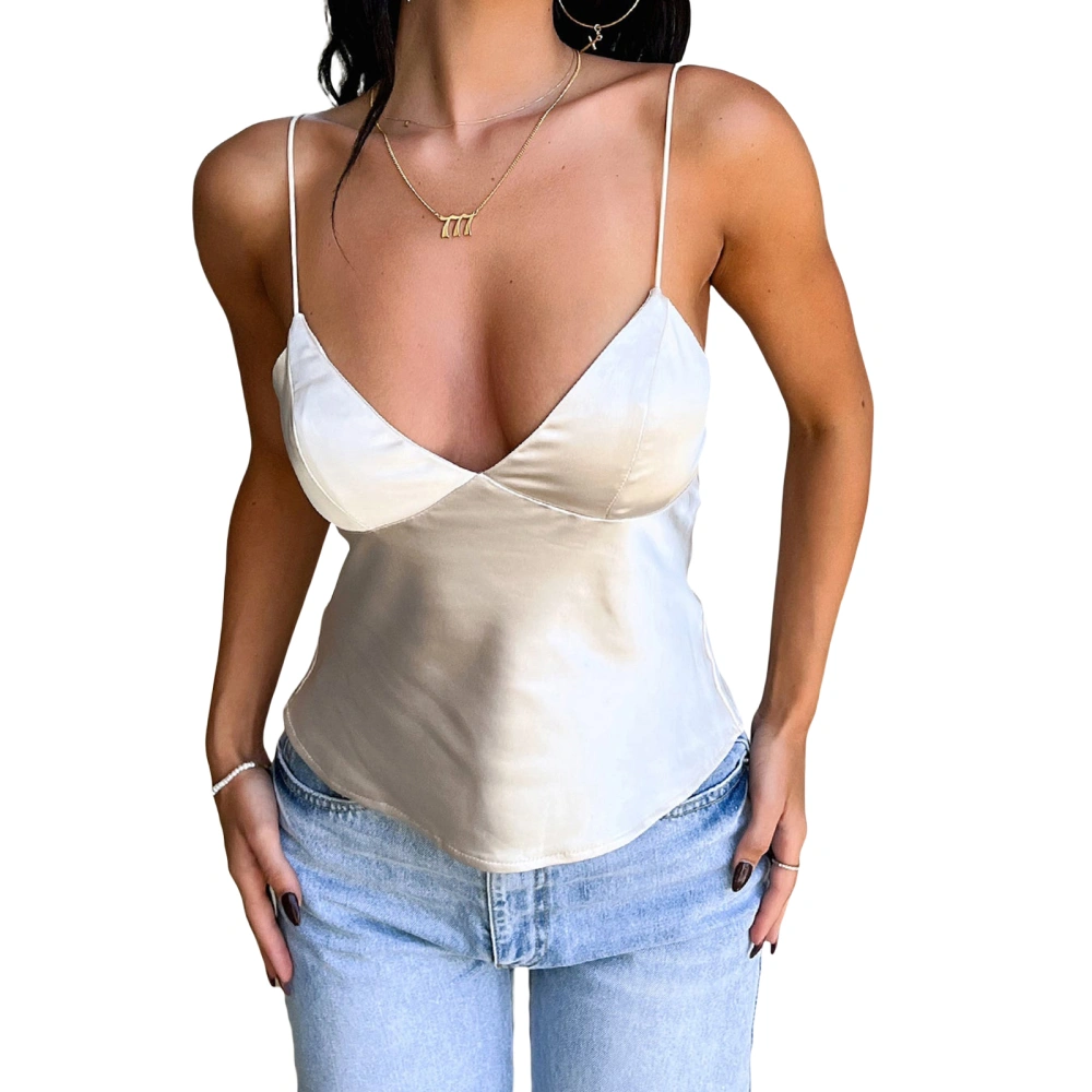 Women Crop Vest Tops, Sleeveless V Neck Solid Color Street Casual Party Summer Spring Vest