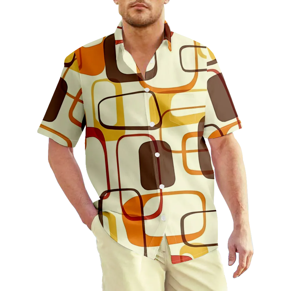 Men's Hawaiian Shirt Outfits Geometric Retro Graphic Cartoon Shirt Collar Clothing Apparel 3D Print Outdoor Daily Short Sleeve 3D Print Casual Comfortable