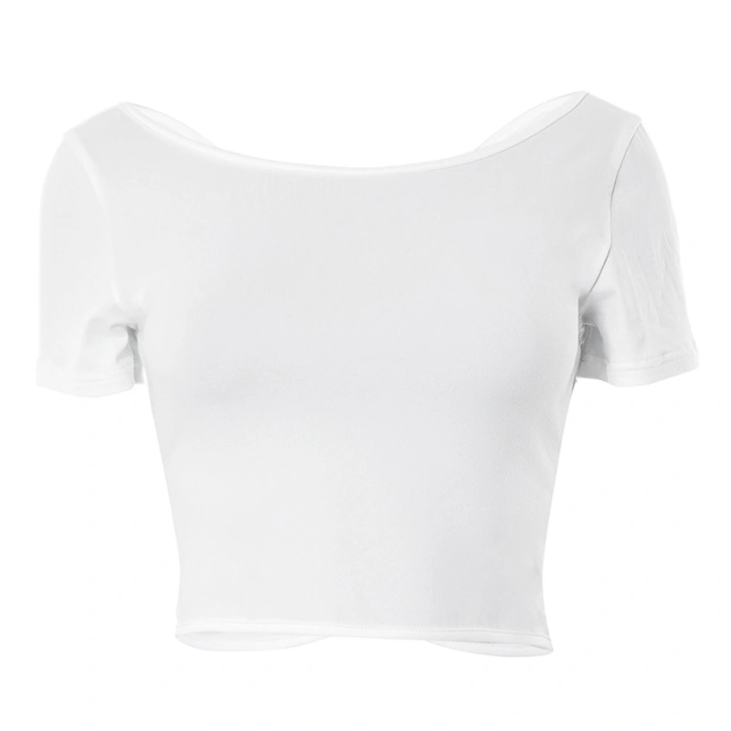 Women's Summer Fitted Crop Tops White Short Sleeve Short T-shirt Cross Backless Clubwear