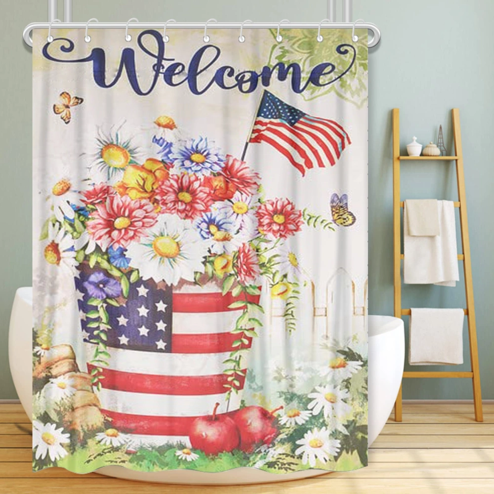 4th of July Decoration Usa National Flag Colorful Shower Curtain- 3D Bathroom Curtain with 12 Hooks,Water Repellent with 12 Hooks,Machine-Washable