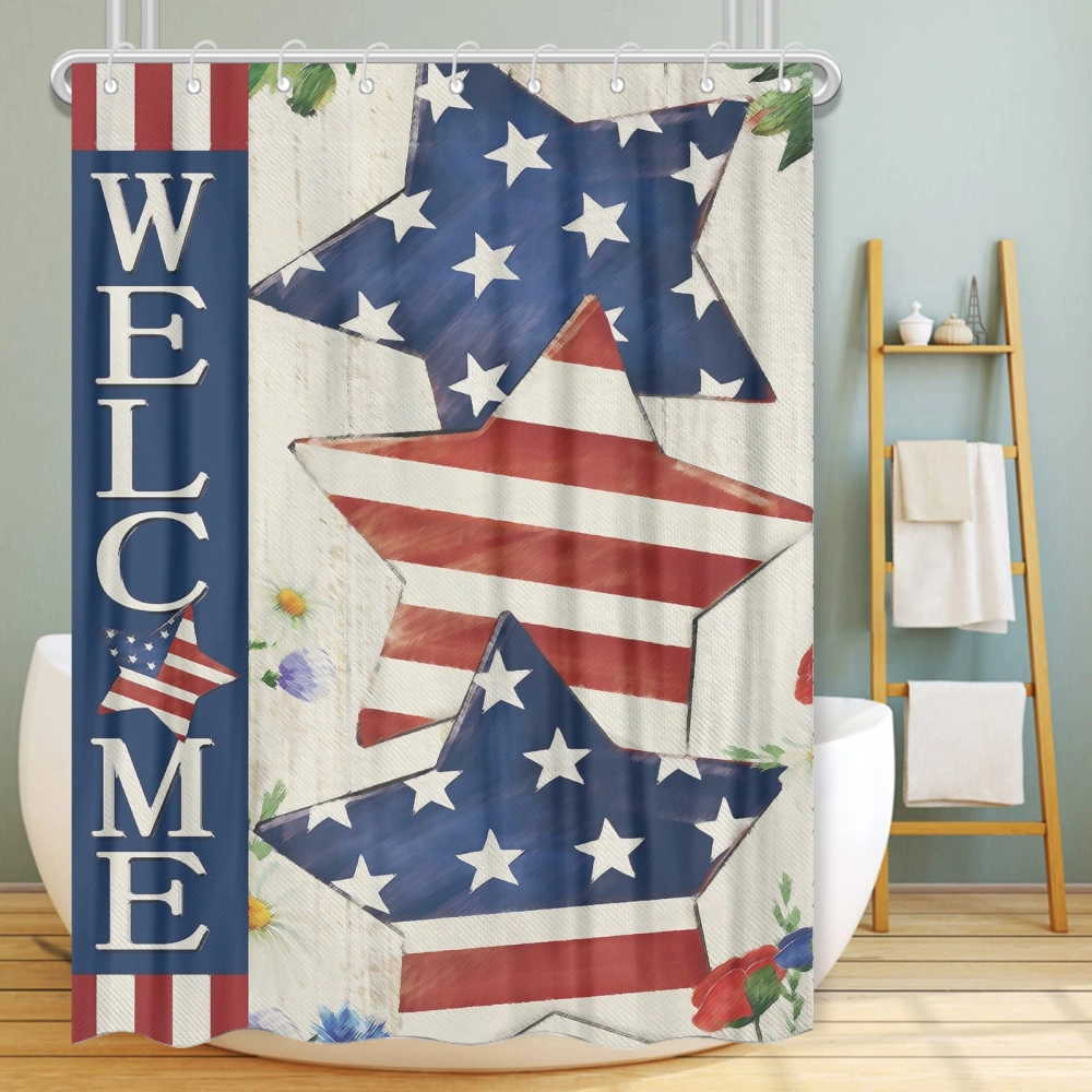 4th of July Eagle National Flag Shower Curtains for Bathroom Holiday Decorations Christmas Bathroom Decor Polyester Fabric with 12 Hooks