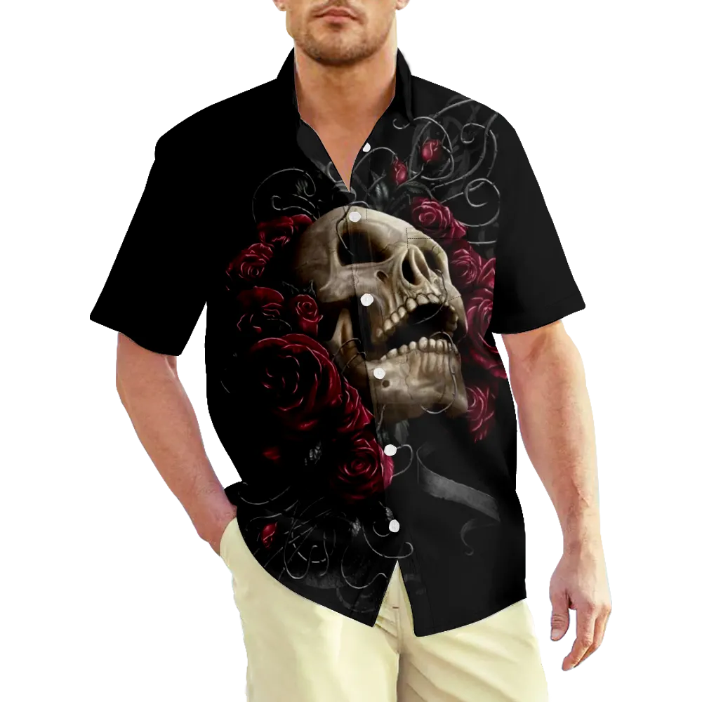 Men's Hawaiian Shirt Skeleton Skull Graphic Prints Shirt Collar 3D Print Plus Size Daily Holiday Short Sleeve Print Clothing Apparel Plus Size Casual Big And Tall/Summer/Summer