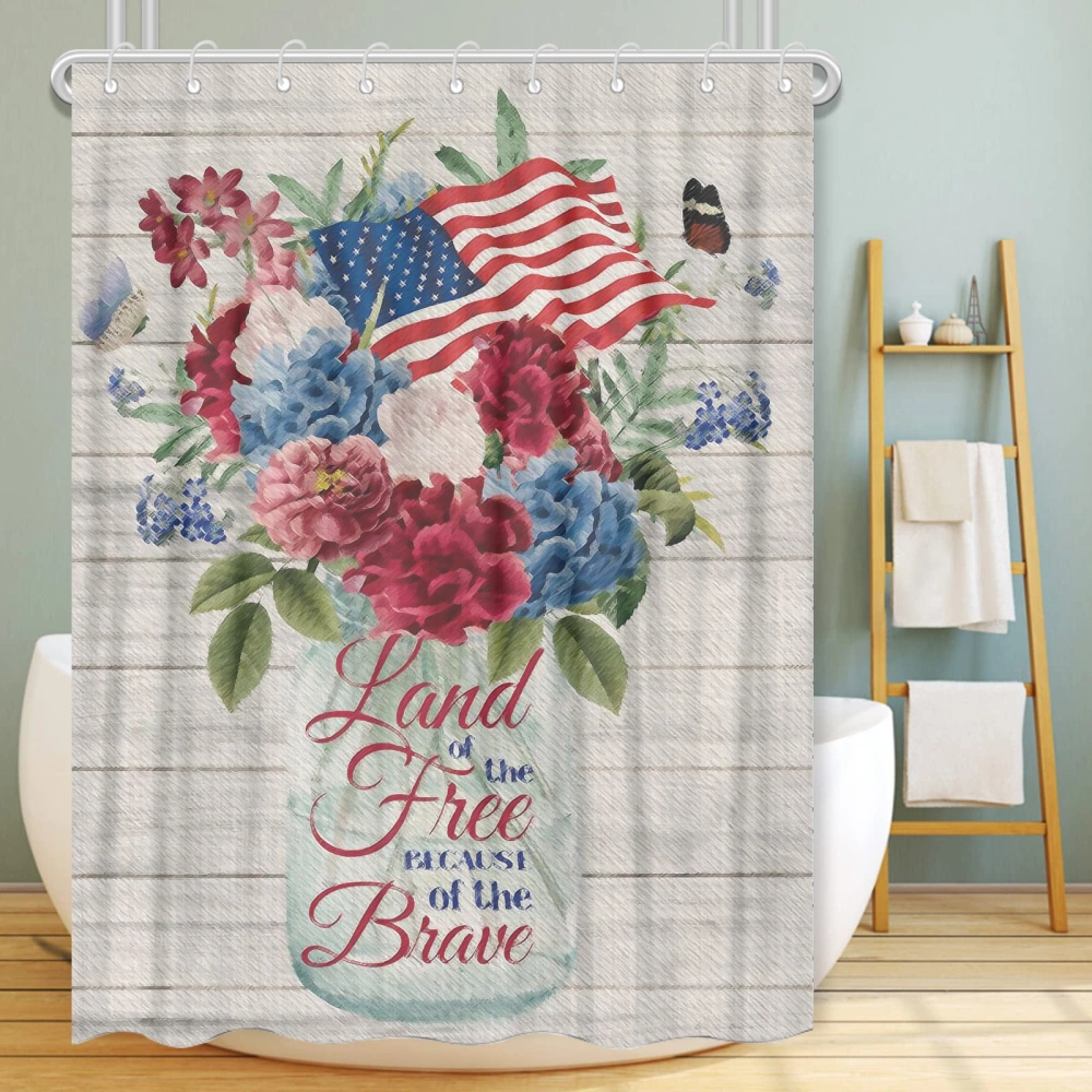 4th of July Eagle National Flag Polyester Shower Curtain Set with 12 Hooks