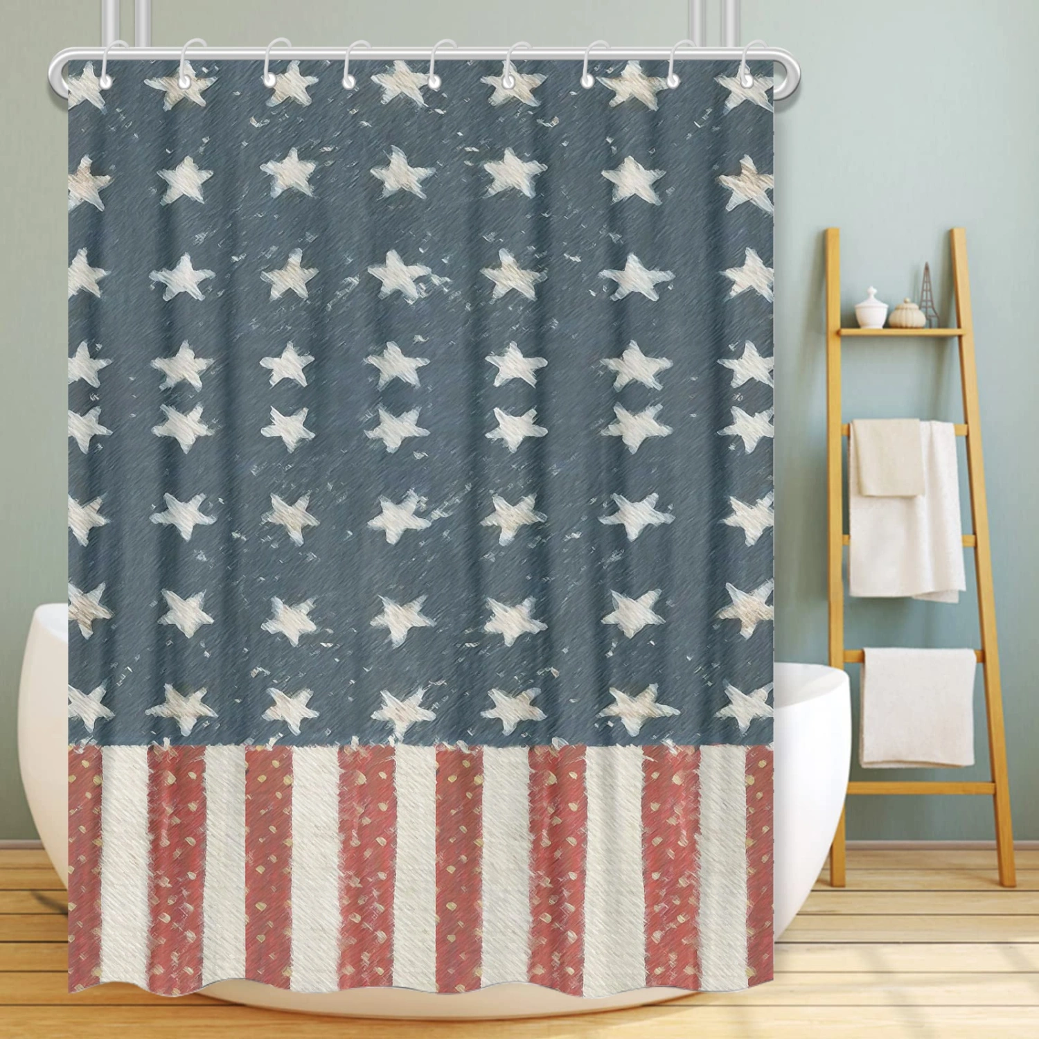 Shower Curtain and 12 Pieces Plastic Shower Curtain Rings for Bathroom Decor with 12 Hooks