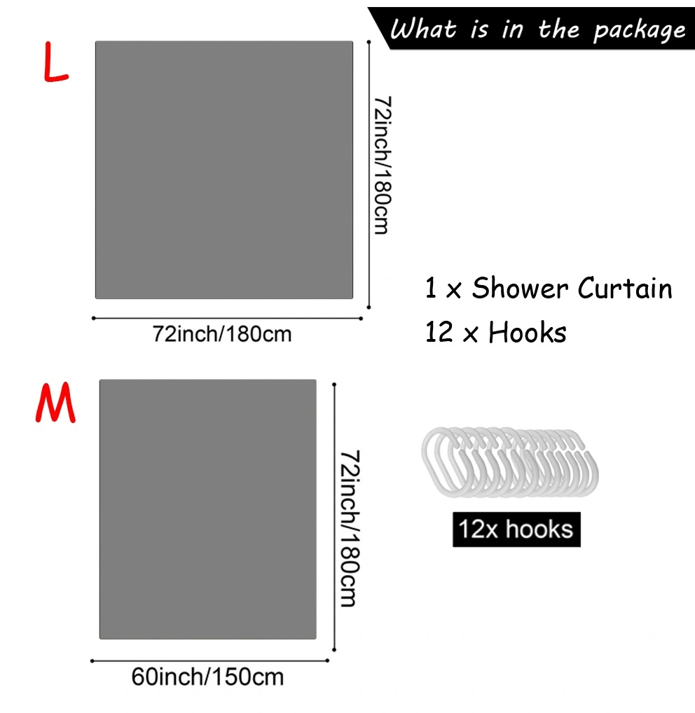 Shower Curtain and 12 Pieces Plastic Shower Curtain Rings for Bathroom Decor with 12 Hooks