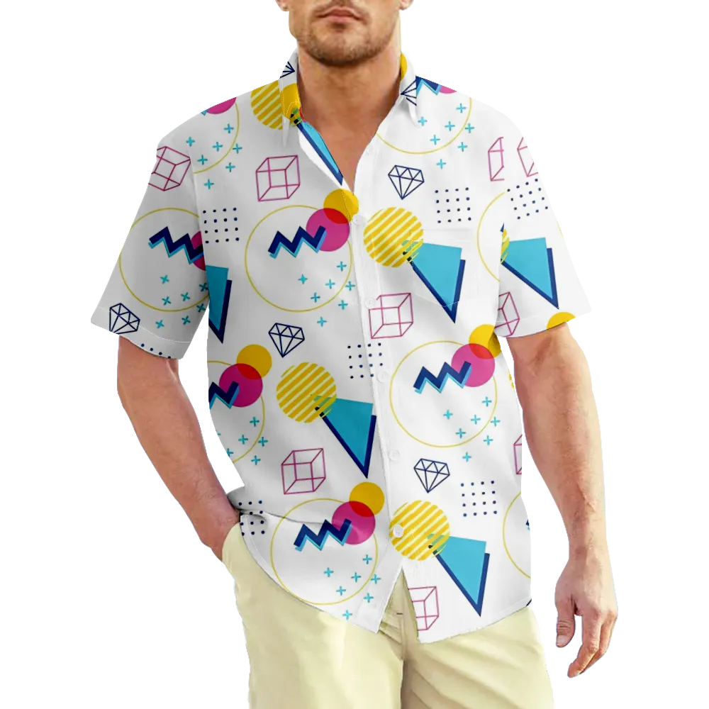 Men's Hawaiian Shirt Memphis Pope Geometry Shirt Tee Graphic Shirt Collar Short Sleeve Plus Size Casual Daily Tops Basic Slim Fit Big And Tall/Summer/Summer