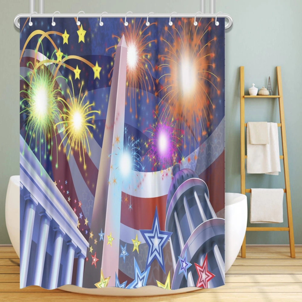 4th of July Eagle National Flag Waterproof Shower Curtain for Bathroom Accessories with Polyester Bath Curtain Hooks