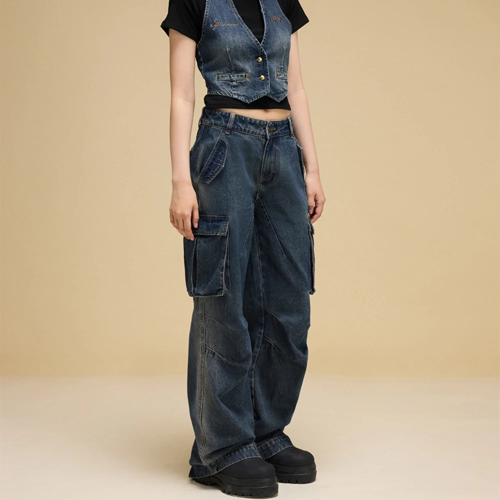 Heavy Industry Loose Wide-leg Denim Overalls