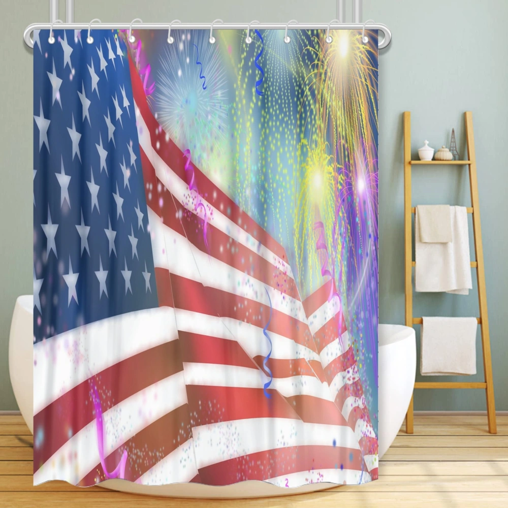 4th of July Eagle National Flag Shower Curtain,Cloth Fabric Bathroom Decor Set with 12 Hooks