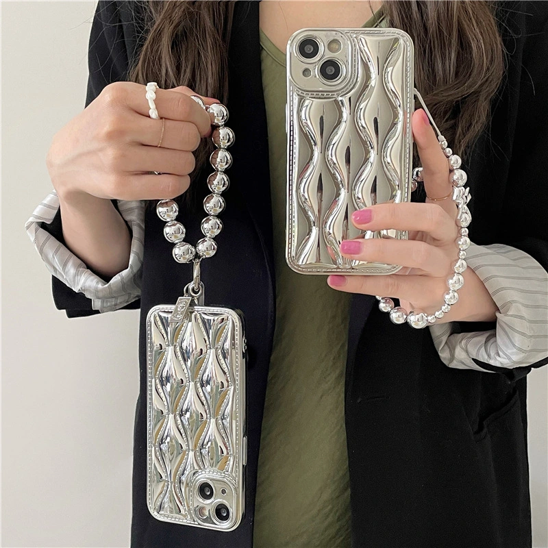 Silver Electroplated Solid Color Chain Phone Case