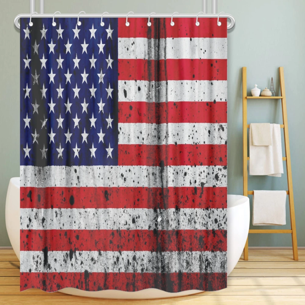 4th of July Eagle National Flag Shower Curtain Merry Christmas Bathroom Decor with 12 Hooks