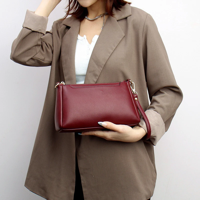 Soft Leather Multi-layer Middle-aged Women's Shoulder Messenger Bag