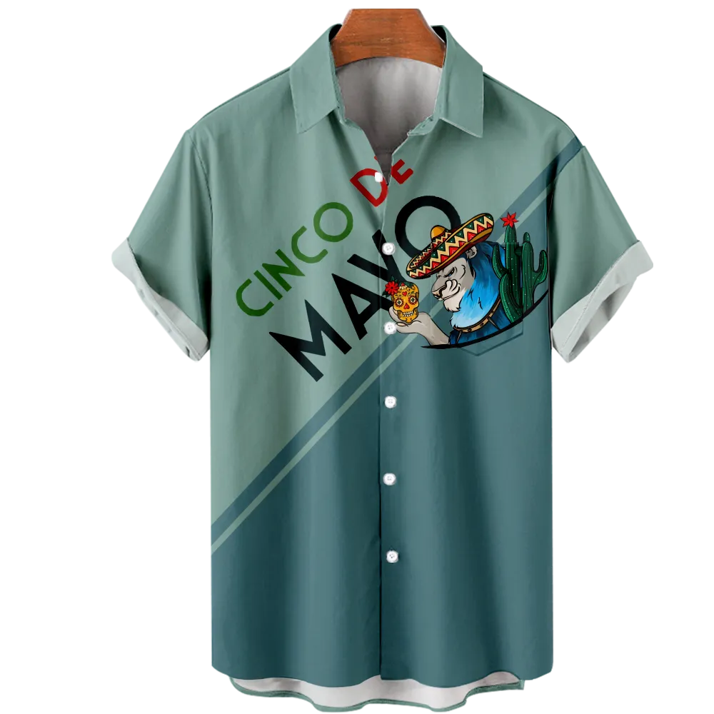 Men's Hawaiian Shirt Cinco de Mayo Shirt Tee Graphic Shirt Collar 3D Print Casual Daily Short Sleeve Print Clothing Apparel Comfortable Big And Tall/Summer/Summer