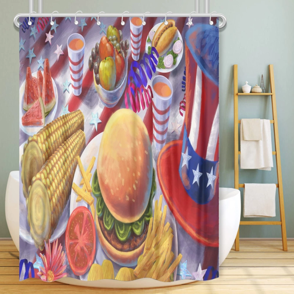 4th of July Eagle National Flag Shower Curtain and 12 Pieces Plastic Shower Curtain Rings for Bathroom Decor with 12 Hooks