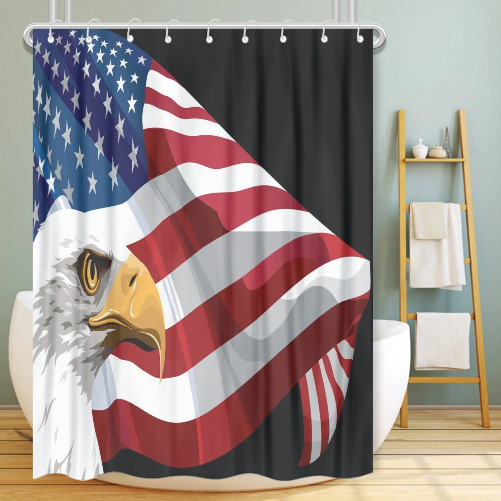 5th of July Eagle Freedom 3D Shower Curtain with 12 Hooks,Fabric Cloth Polyester Waterproof Bath Curtai