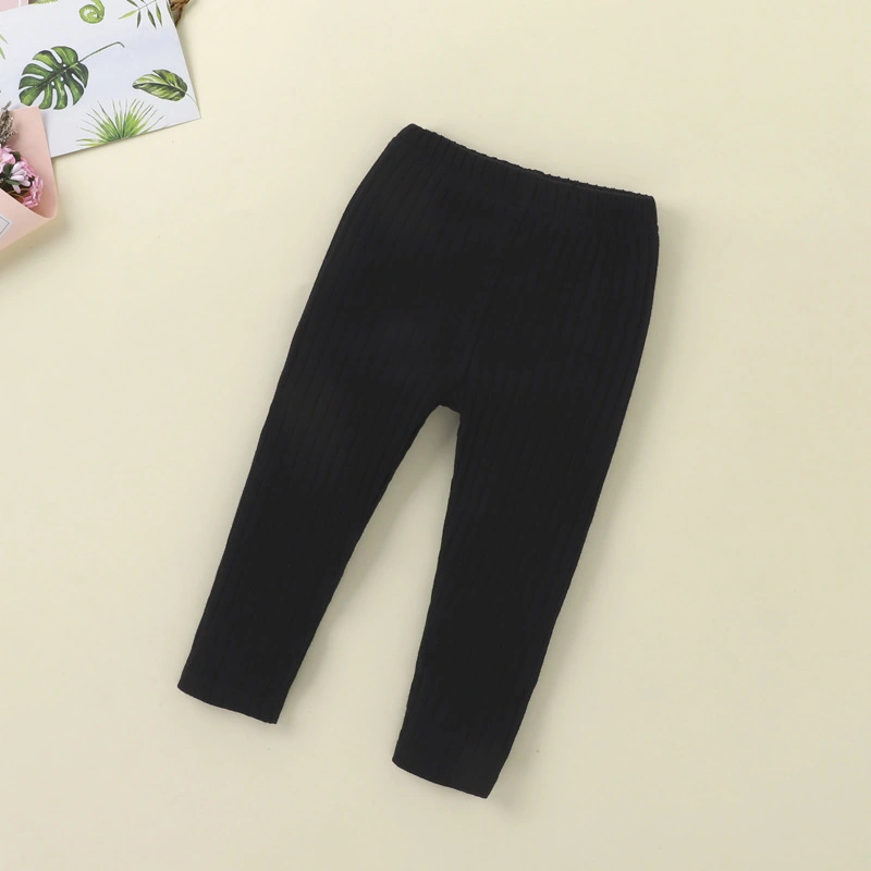 Girls' Solid Color Rib Fabric Leggings