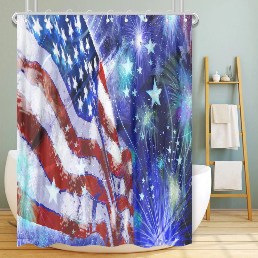 4th of July Eagle National Flag Shower Curtain with 12 Hooks,Winter Bathroom Shower Curtains with 12 Hooks,Winter Fabric Bathroom Decor Set