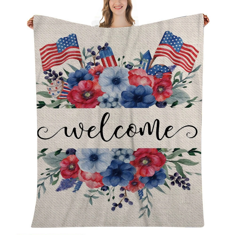 4th of July Decoration Fleece Throw Blanket  Plush Fluffy Lattice Flannel Blankets for Sofa Couch Bed