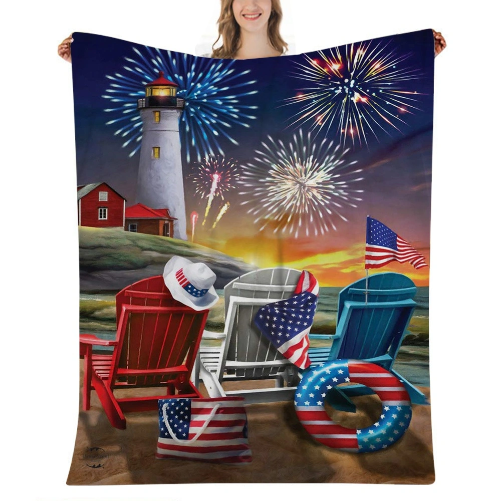 4th of July Decoration Fleece Throw Blanket for Couch - Lightweight Plush Fuzzy Cozy Soft Blankets and Throws for Sofa