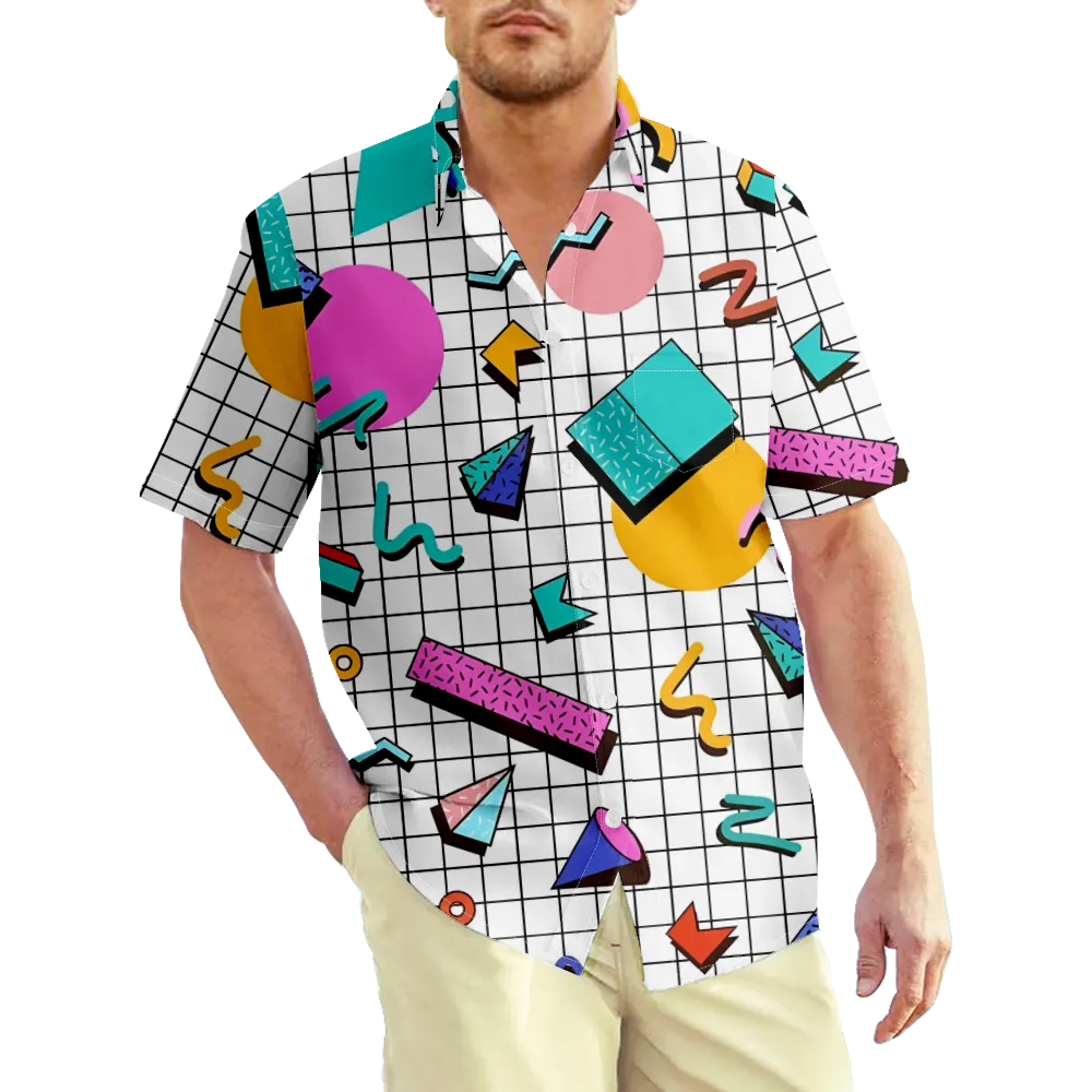 Men's Hawaiian Shirt Memphis Pope Geometry Graphic Prints Shirt Collar 3D Print Outdoor Street Short Sleeve Print Clothing Apparel Sports Casual